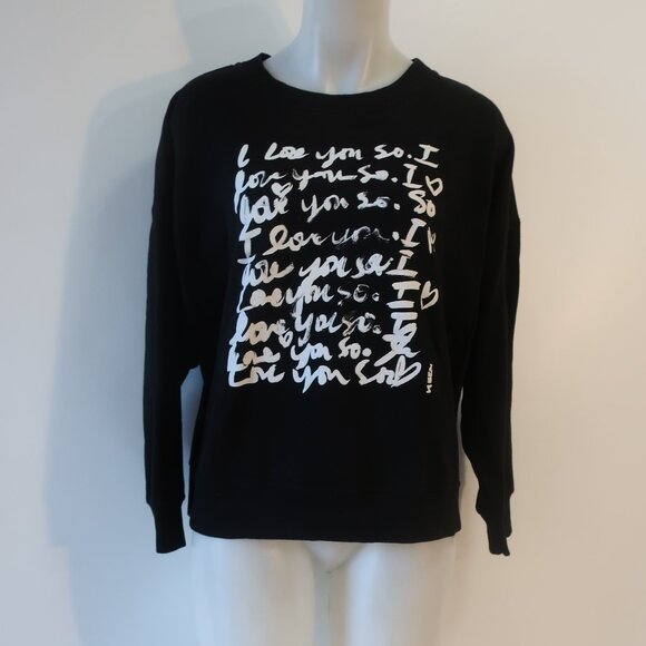 Womens Aqua Kerri Rosenthal Black White Love You So Graphic Sweatshirt Top XL - Picture 3 of 9